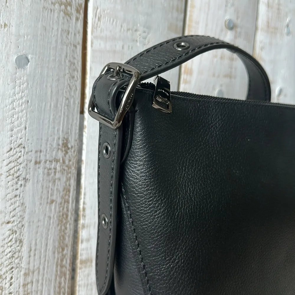 Coach Small Dufflette Pebbled Leather Crossbody Shoulder Purse Bag Black - Image 3