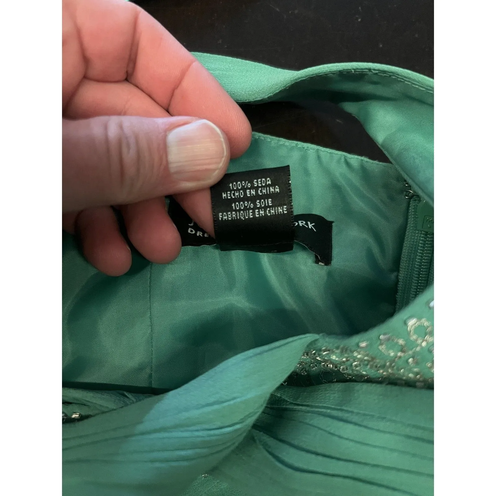 Jones New York Dress Womens 12 Green Silk Pleated Beaded Halter Evening Gown - Image 10