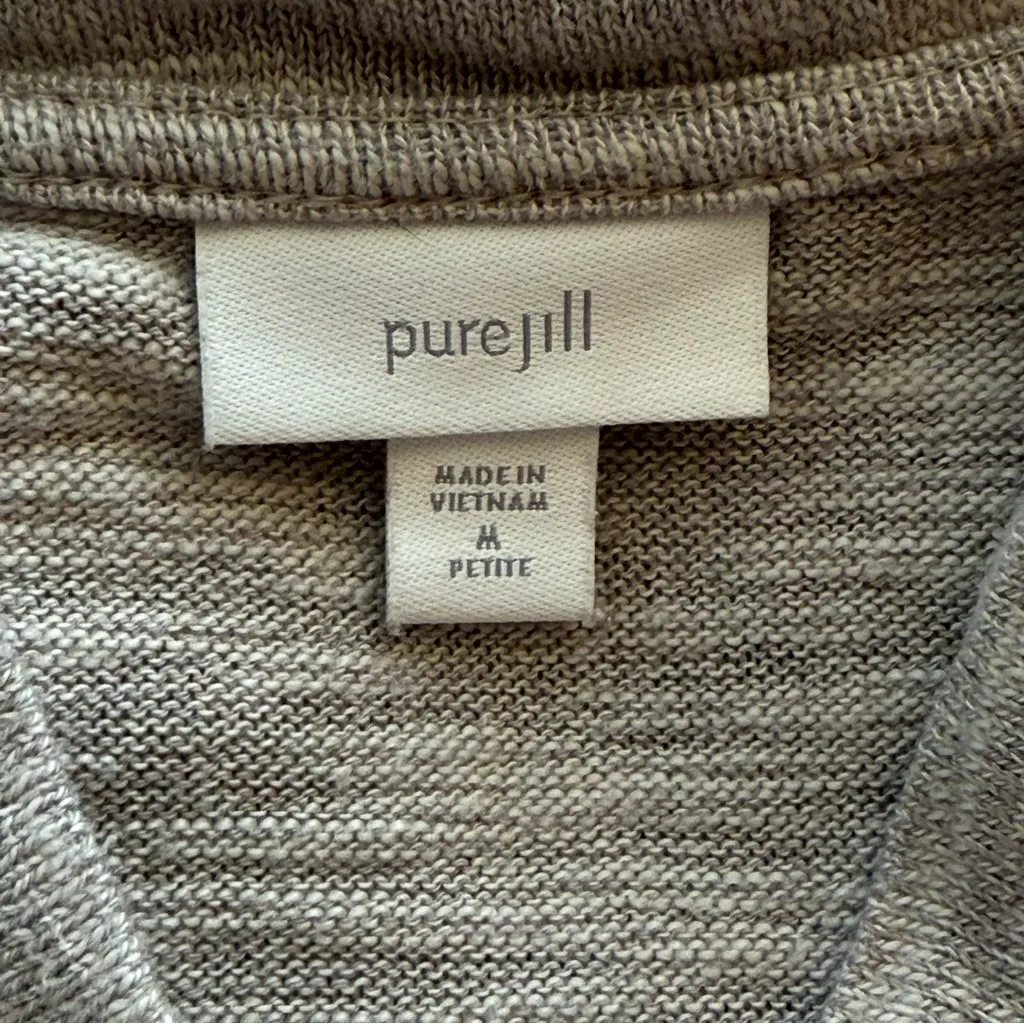 Pure Jill Gray Cotton Blend Sweater Medium Petite V-Neck Natural Organic Neutral - Image 5