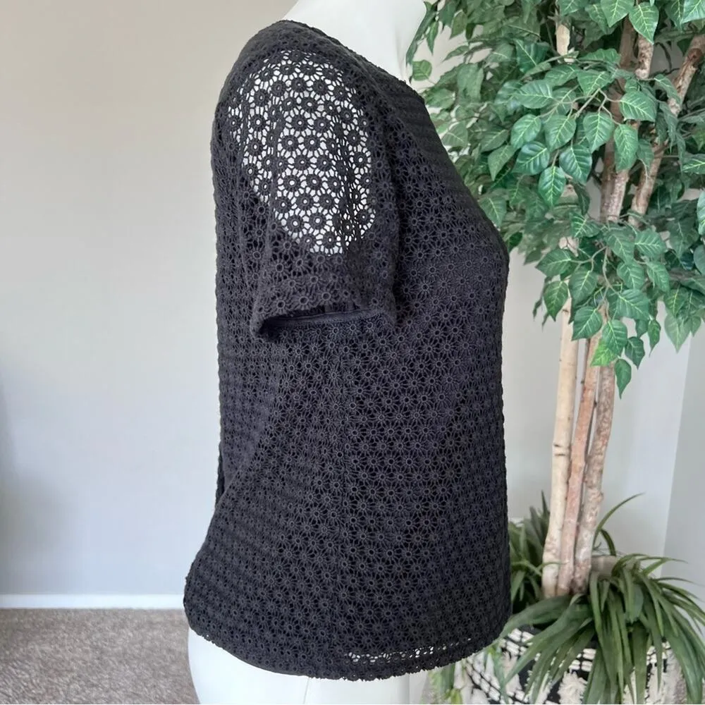 COPY - Theory Eyelet Short Sleeve Back Button Blouse - Image 5