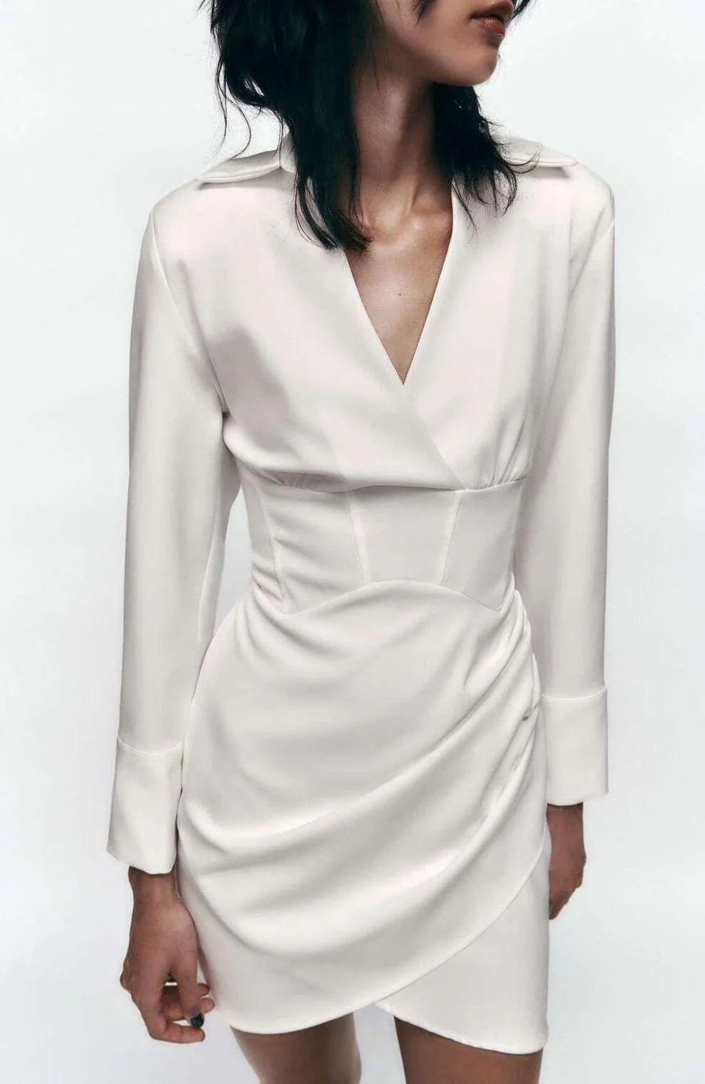 white dress wedding bridal shower corset mini long sleeve - Image 2