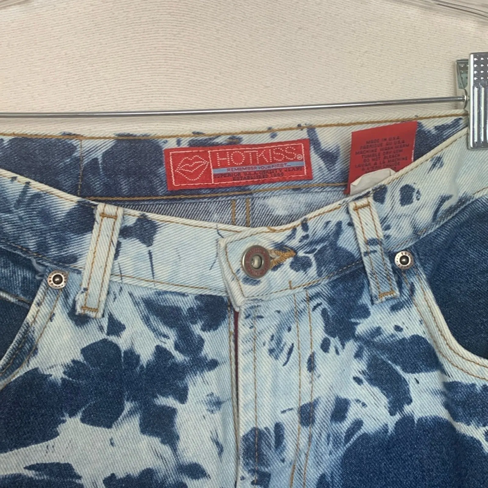 Hot Kiss juniors size 9 tye dye flare jeans boho raw hem 30 waist y2k 90s - Image 2