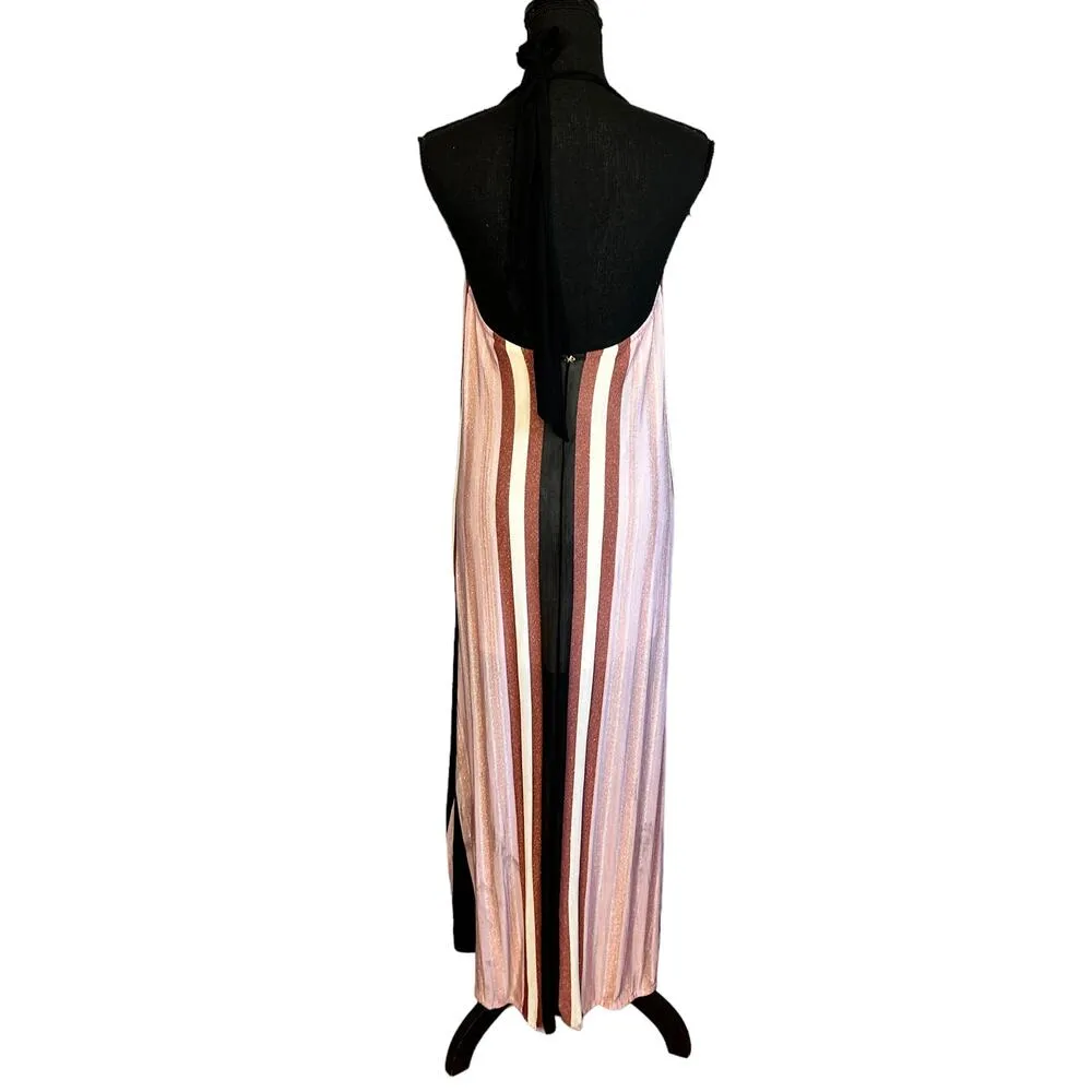 PilyQ Pink Black Striped Glitter Maxi Halter Dress MEDIUM /LARGE Beach Faith NEW - Image 8