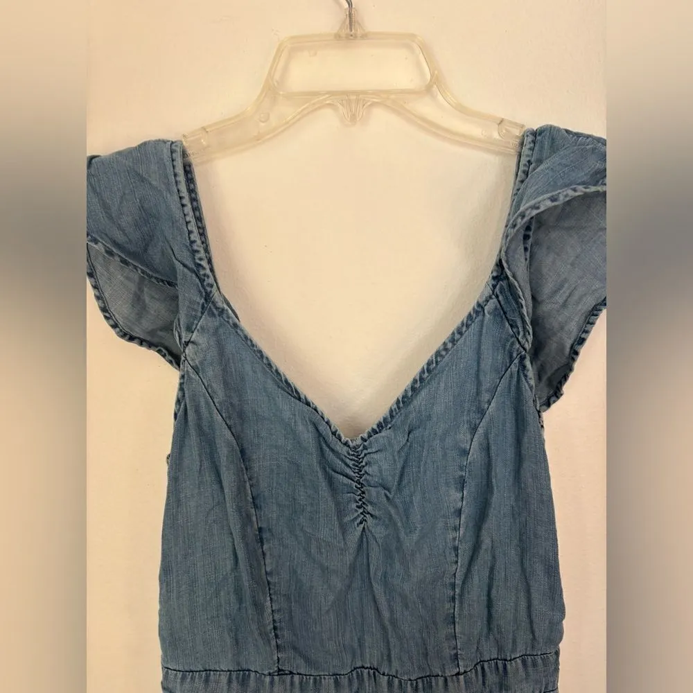 American Eagle NWT  denim romper with cutout back and ruffle sleeves size S - Image 9