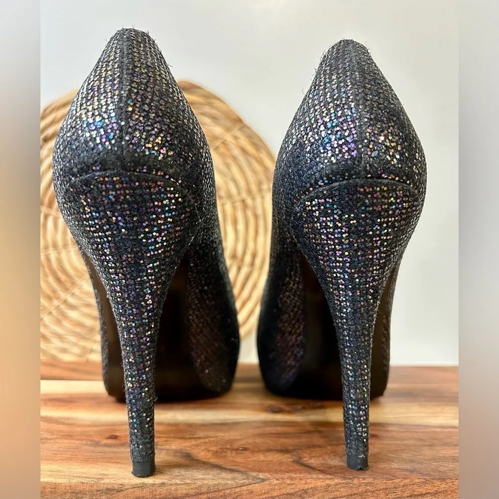 Stuart Weitzman Evabaton Perp Toe Platform Evening Pumps Iris Glitter Size 8.5 - Image 8