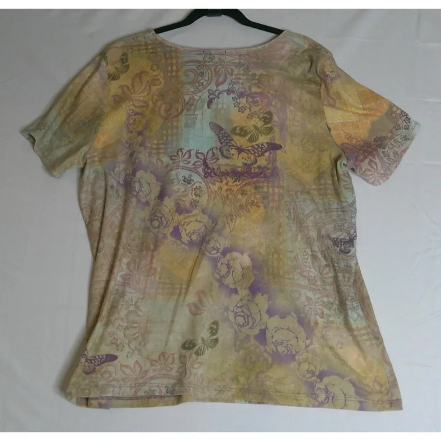 Vintage Womens Y2K One World 2X Purple Butterfly Top Shirt Floral Embellished‎ - Image 3