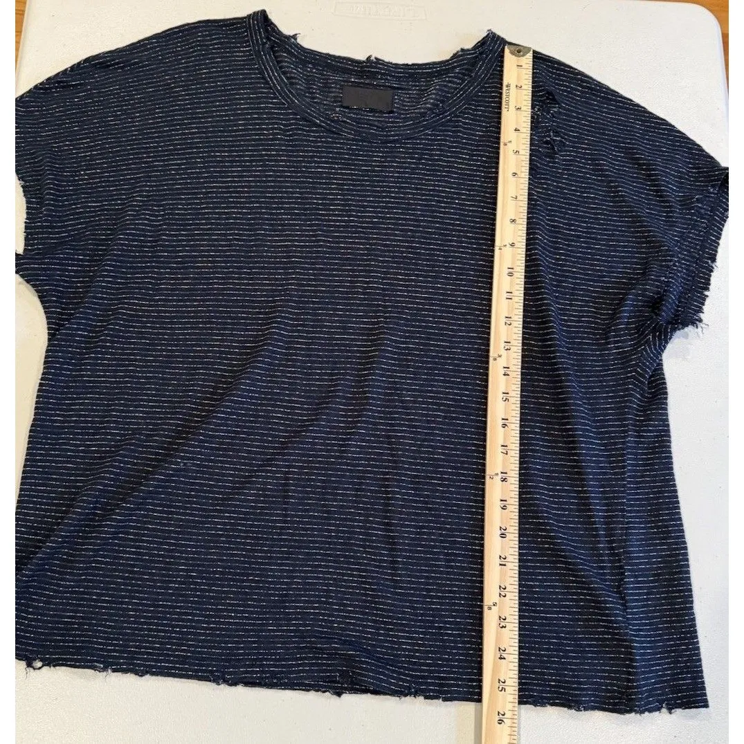 RtA Top Womens Large Black Striped Punk Grunge Frayed Distressed Sheer Linen - Image 4