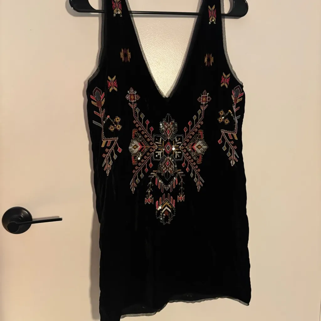 Zara Velvet Embroidered Mini Dress XS | Boho Western Whimsygoth Party - Image 11