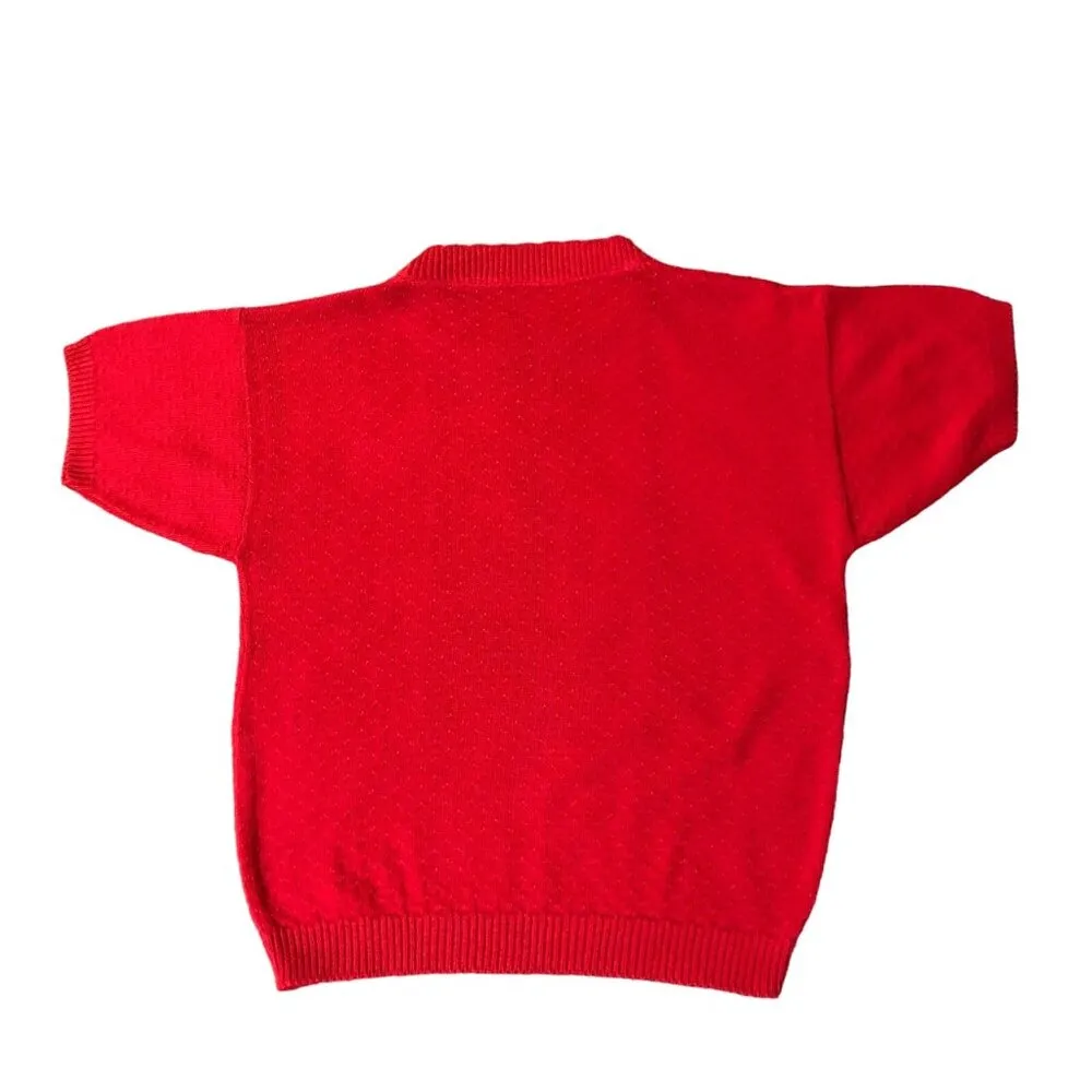Vintage Red Sweater Womens S? Used Short Sleeve Textured Red on Red Rose - Image 7