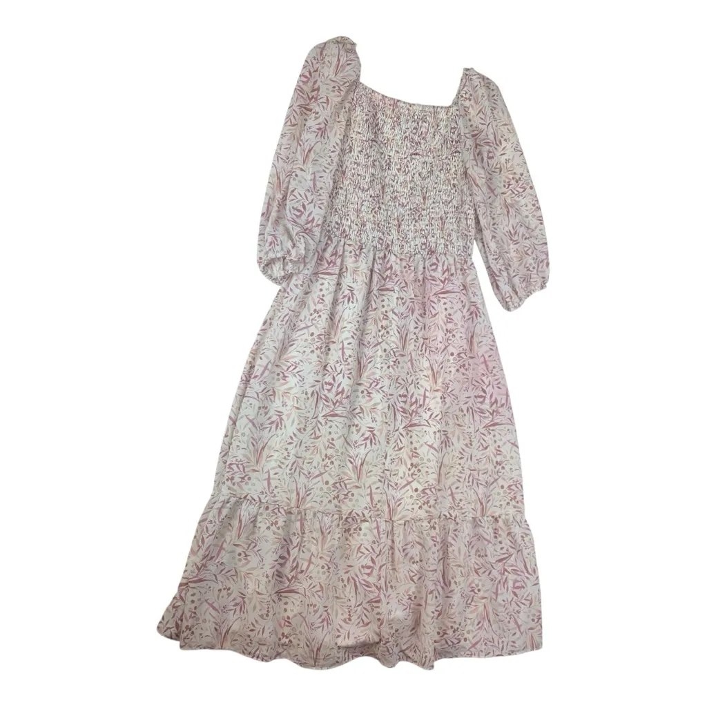 Loft size medium floral smocked peasant dress white pink doen hill boho - Image 2