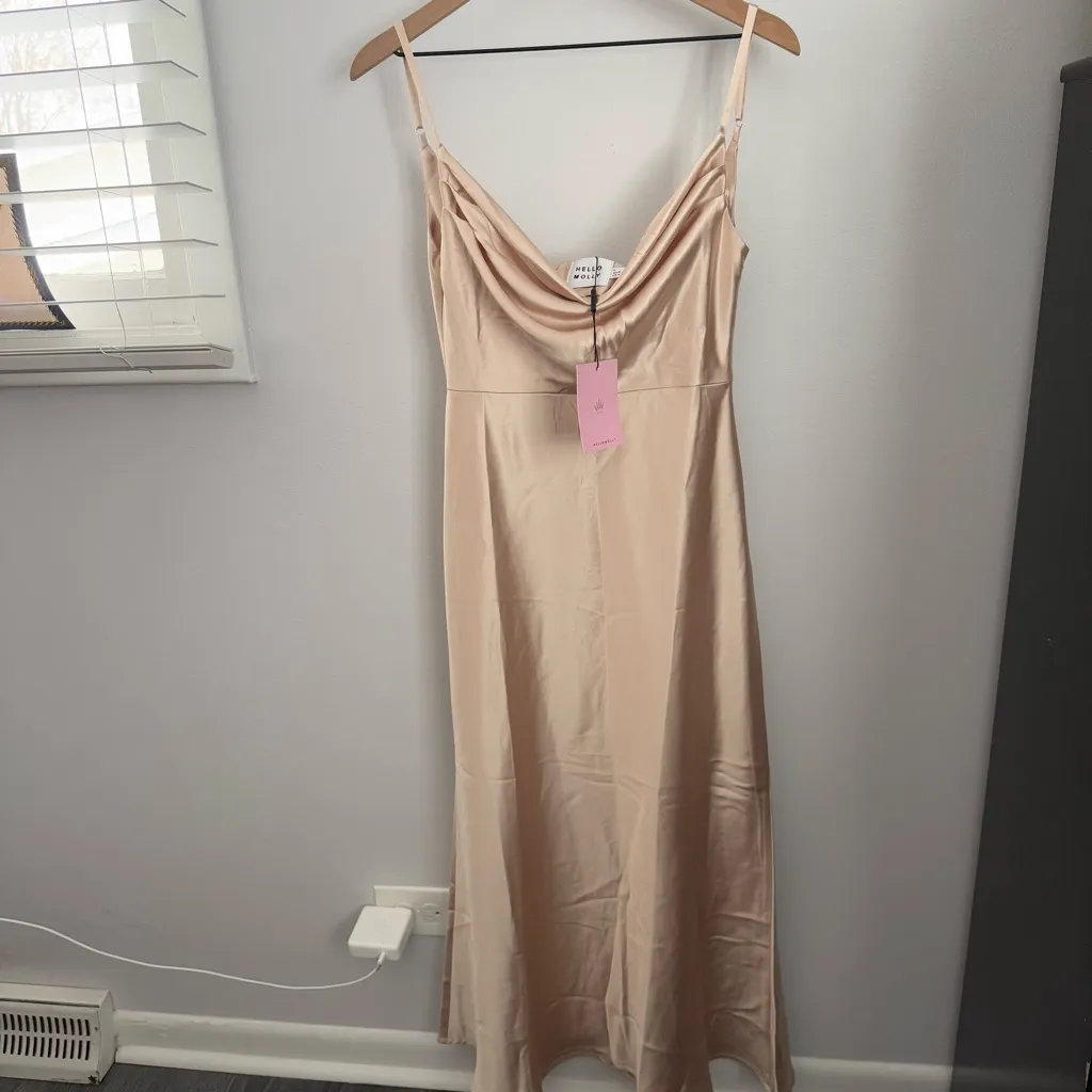 Hello Molly US 4 NEW Lavish Lowv Satin Maxi Dress Champagne NYE Holiday - Image 2