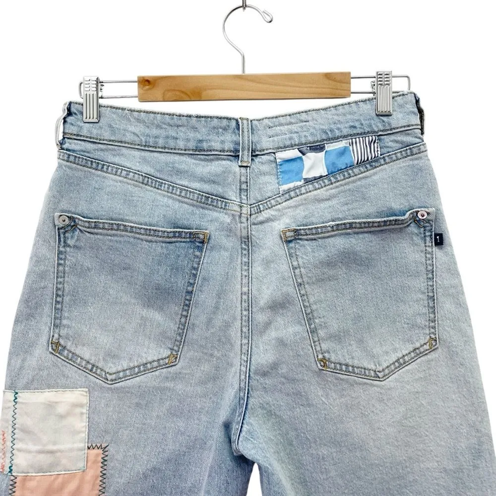 Anthropologie Pilcro High Rise Patchwork Bermuda Shorts Size 28 Light Wash Jorts - Image 7