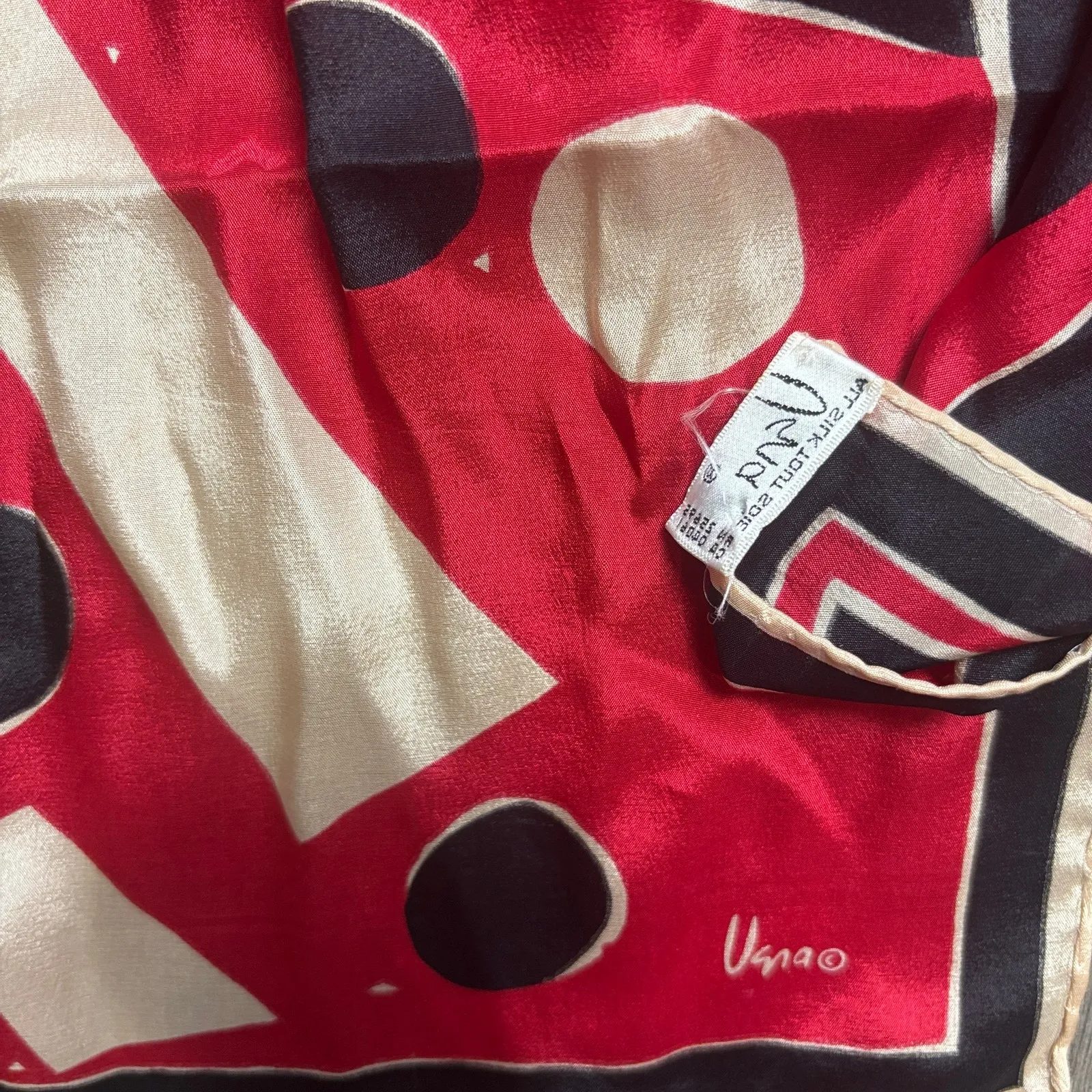 Uena Vintage Silk 80s Scarf Black Multicolor made in japan Red - Image 3