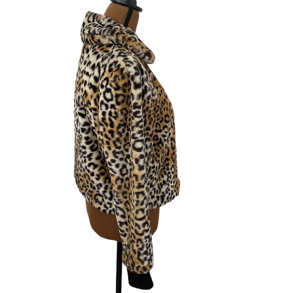 Nine West Faux-Fur Leopard Bomber Jacket size S - Image 5