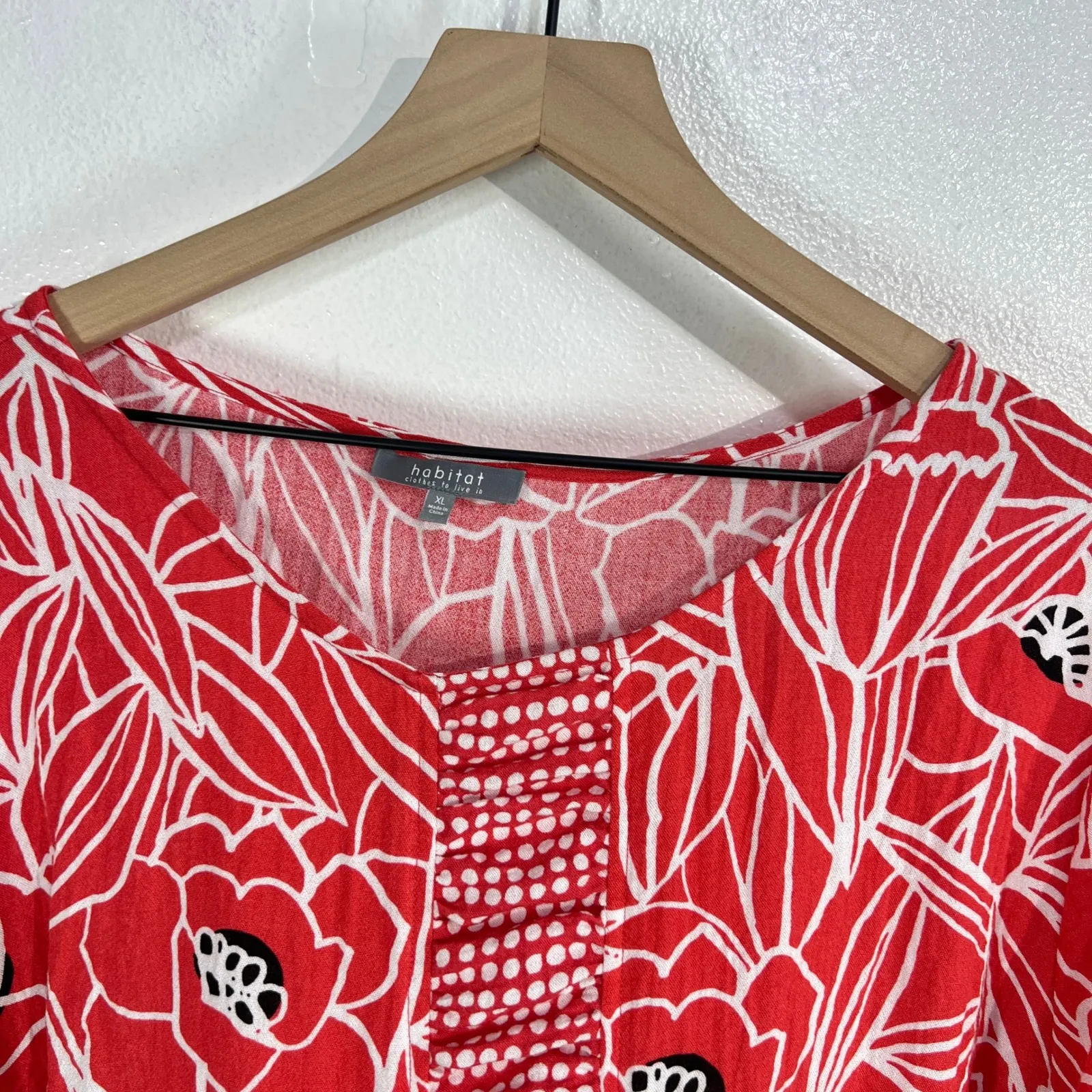 Habitat Red Floral Print Smocked Front Details Blouse Top Plus Size XL Boxy - Image 4