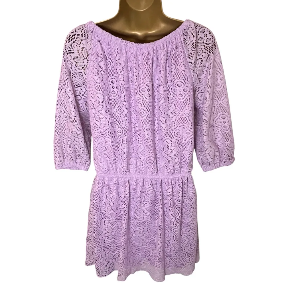 Vintage Y2K Delia’s Lace Mini Dress Elastic Waist Scoop Neck Lavender XS Juniors Purple Size undefined - Image 2