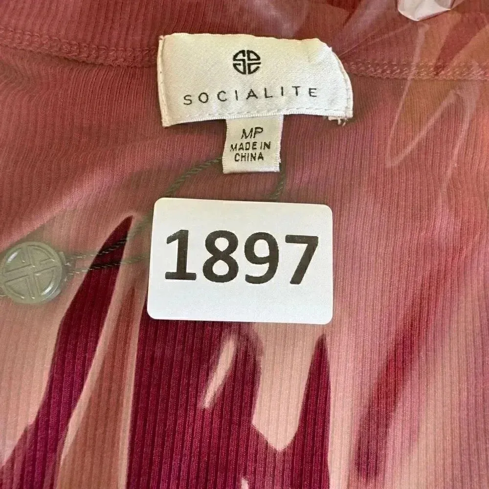 Socialite Burgundy Maroon Ruched Bodycon Casual Ribbed Knit Soft SZ MP # 1897 - Image 7