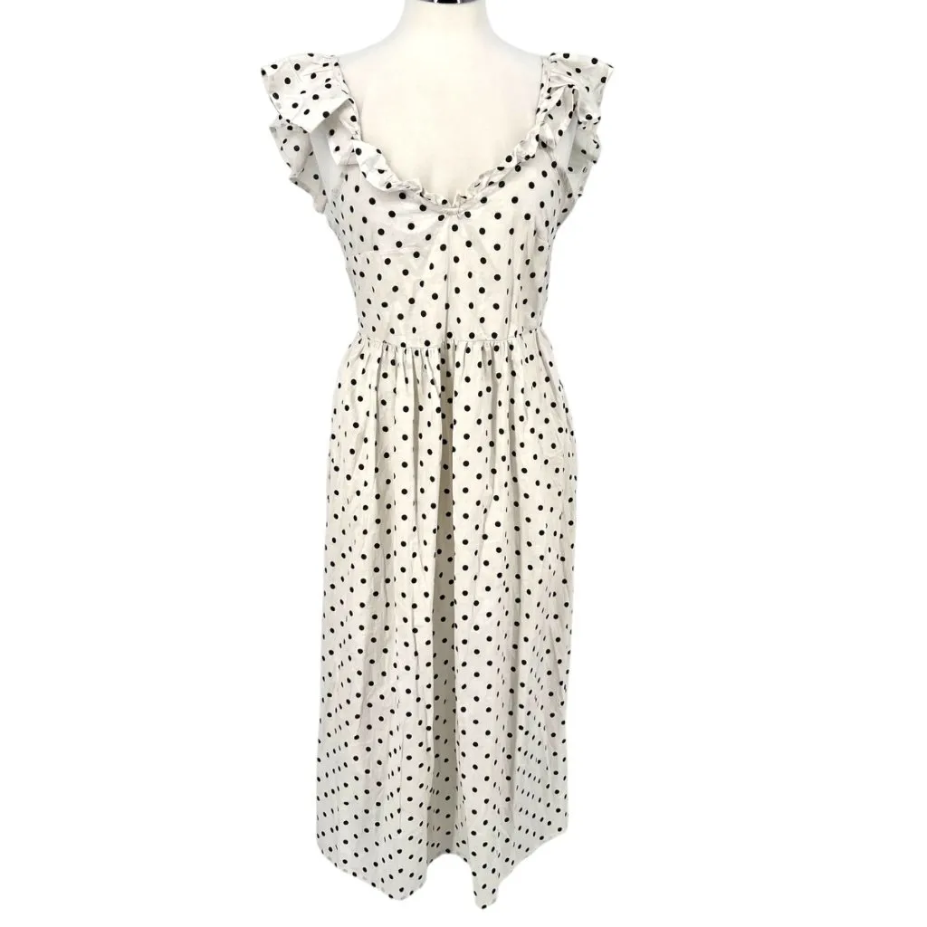 Boohoo Polka Dot Ruffle Midi Dress Open Back Tie Detail White Black Size 8 NWT - Image 4