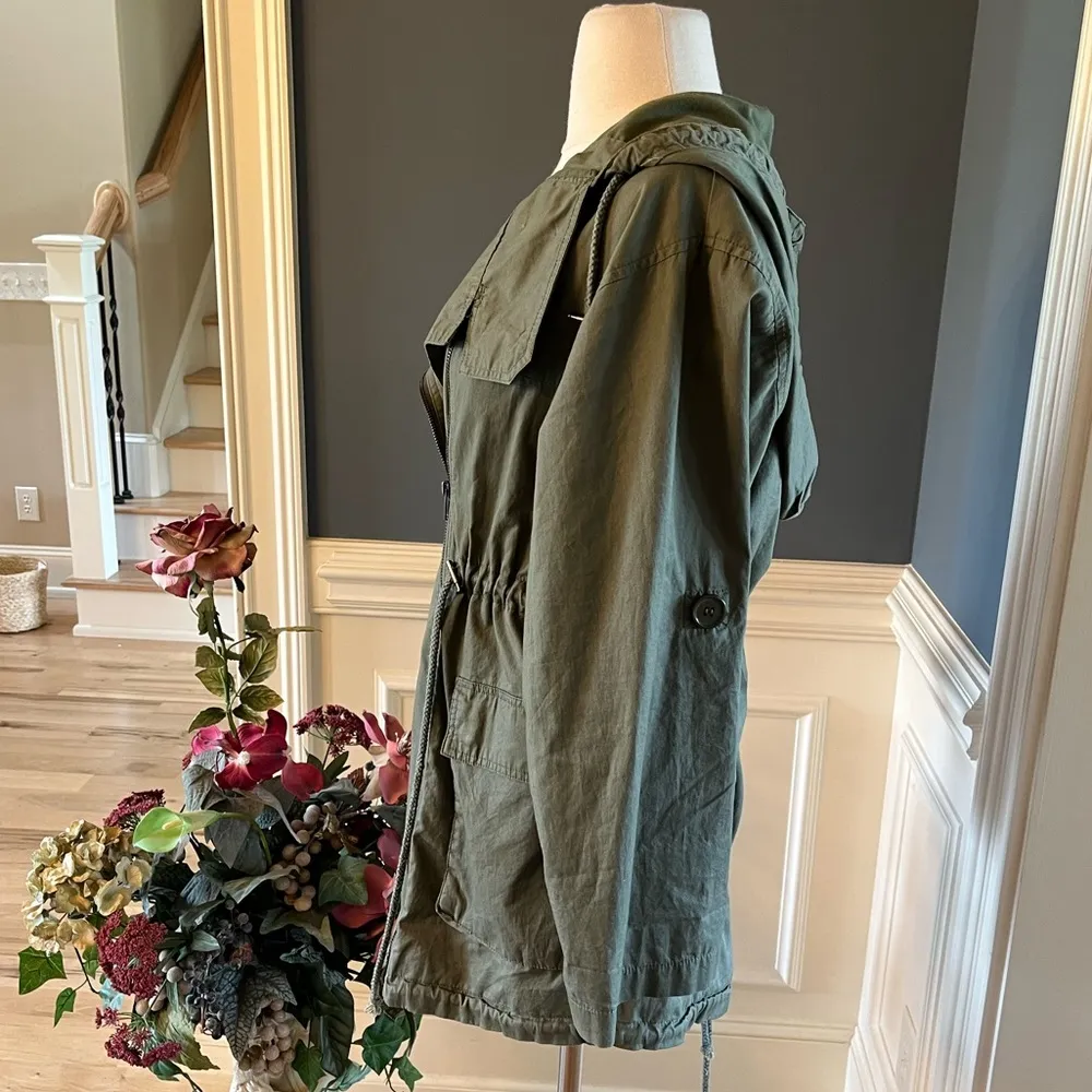 Ellison Olive Green Lightweight Utility Jacket Hooded Womens Medium - Image 3