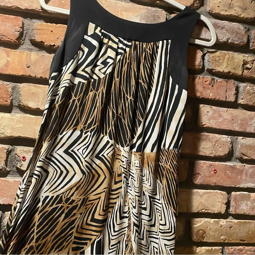 AB Studio Shift Dress Womens Small Black Tan Animal Knit Tank Style Pull Over - Image 4