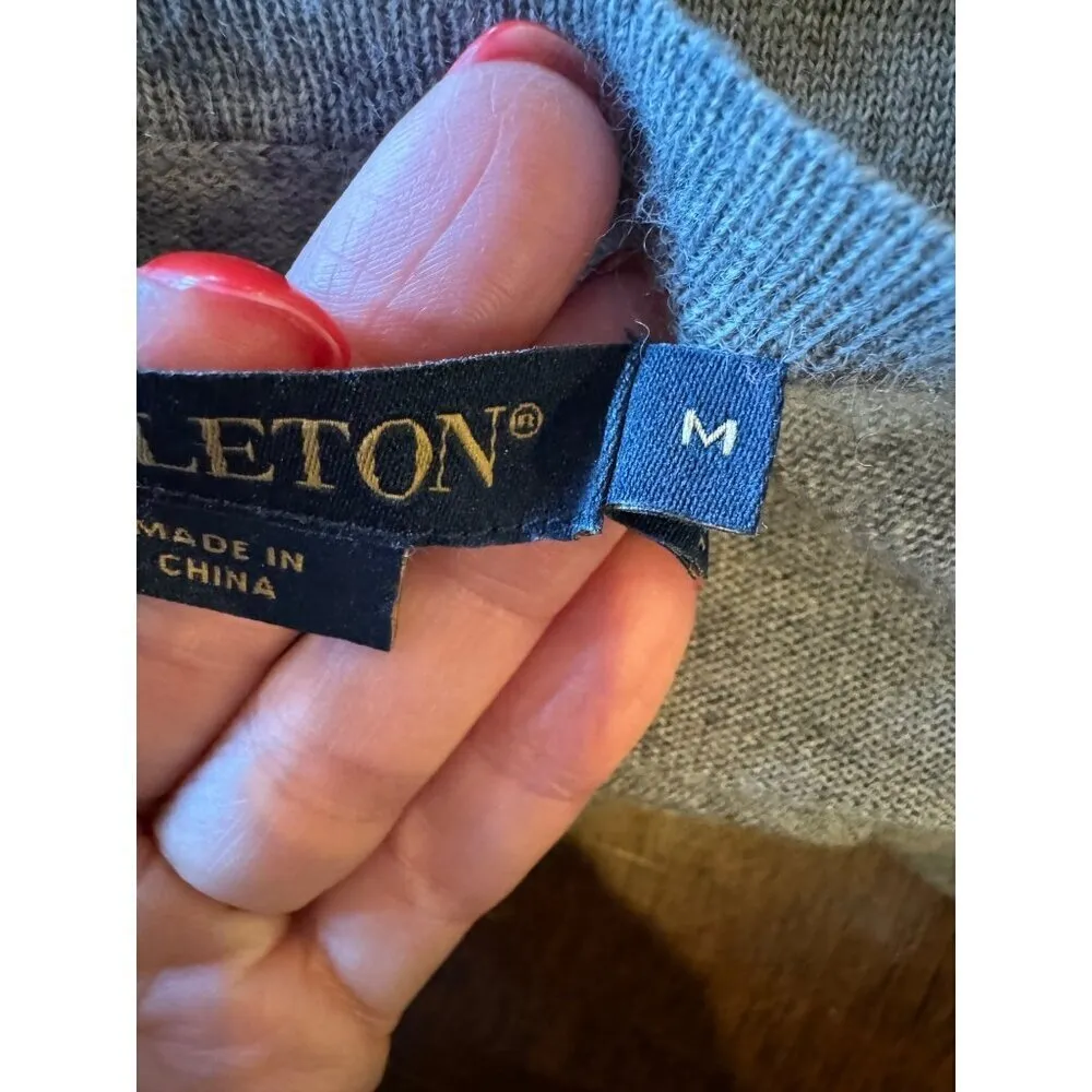 Pendleton Sweater Women Medium Gray Merino Wool Knit V Neck Pullover Preppy - Image 10