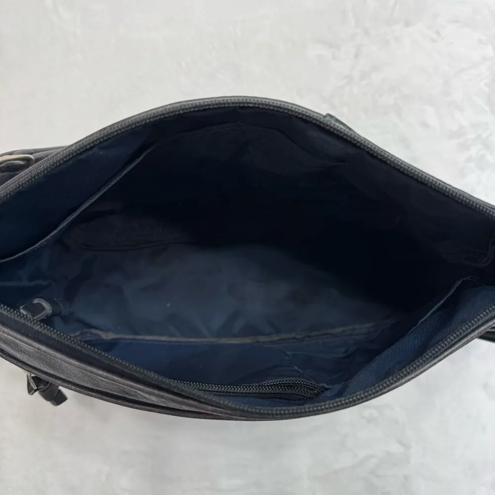 Vintage Patchwork Genuine Leather Shoulder Bag Purse Tooled Floral Croco Gray - Image 11