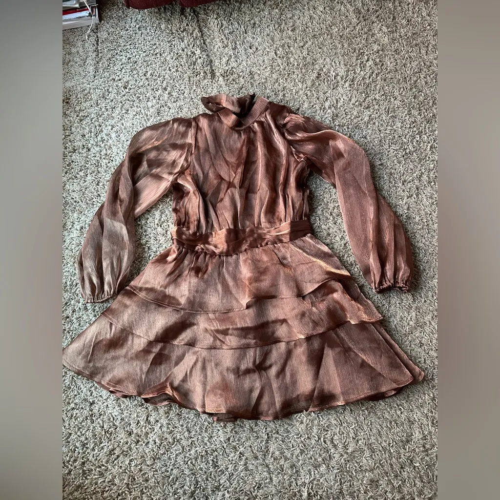 Lulus Ideal Behavior Bronze Metallic Backless Tiered Mini
Dress - Image 5