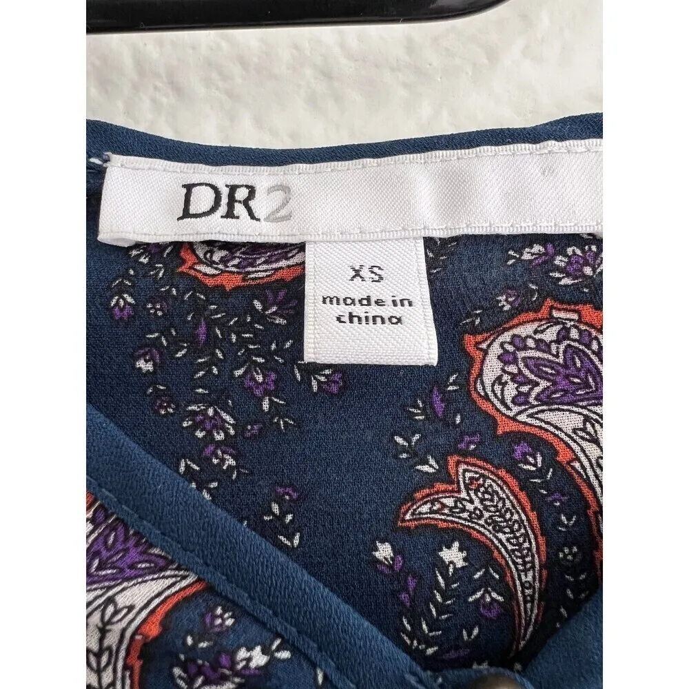 DR2 Bohemian long sleeve blue navy country native chic midi womens dress sz XS - Image 8