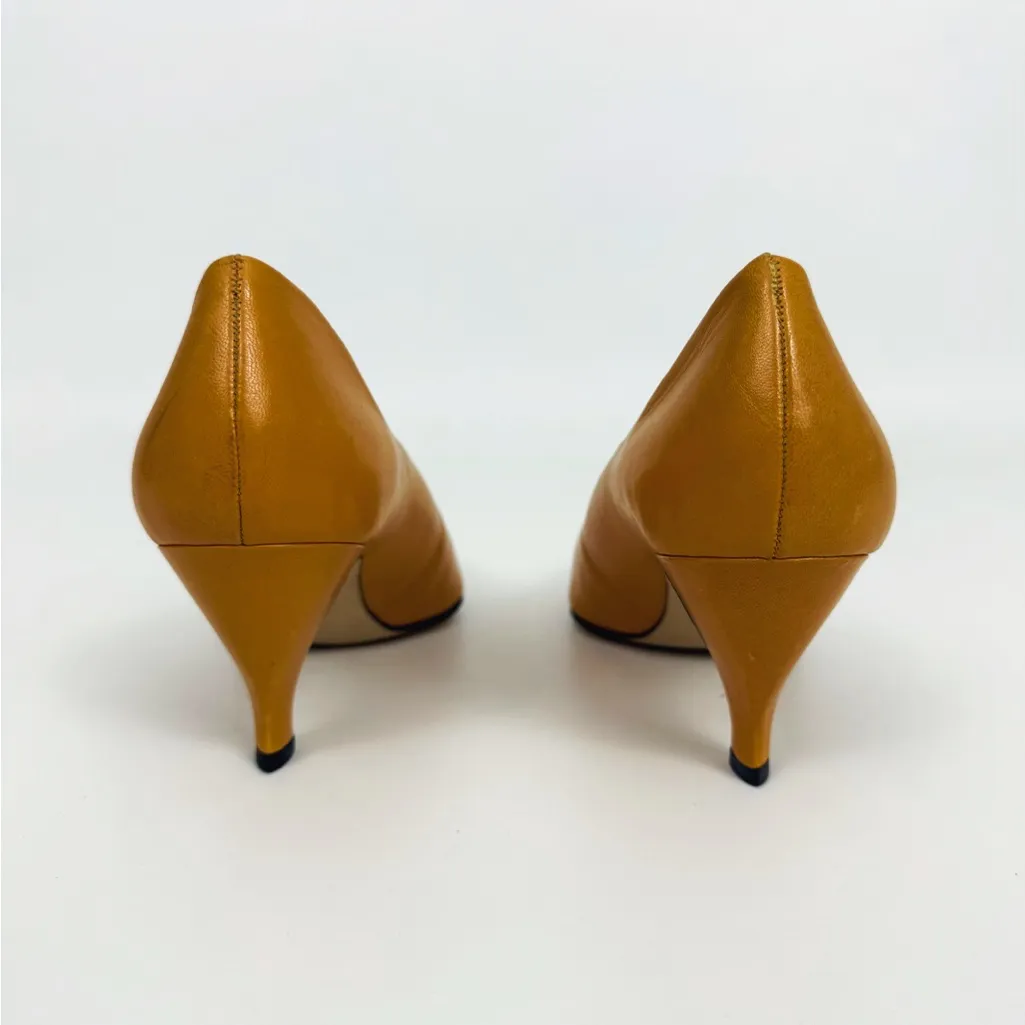 Vintage 80s Genuine Leather Pumps in Turmeric Yellow | Size 9.5 - Image 5