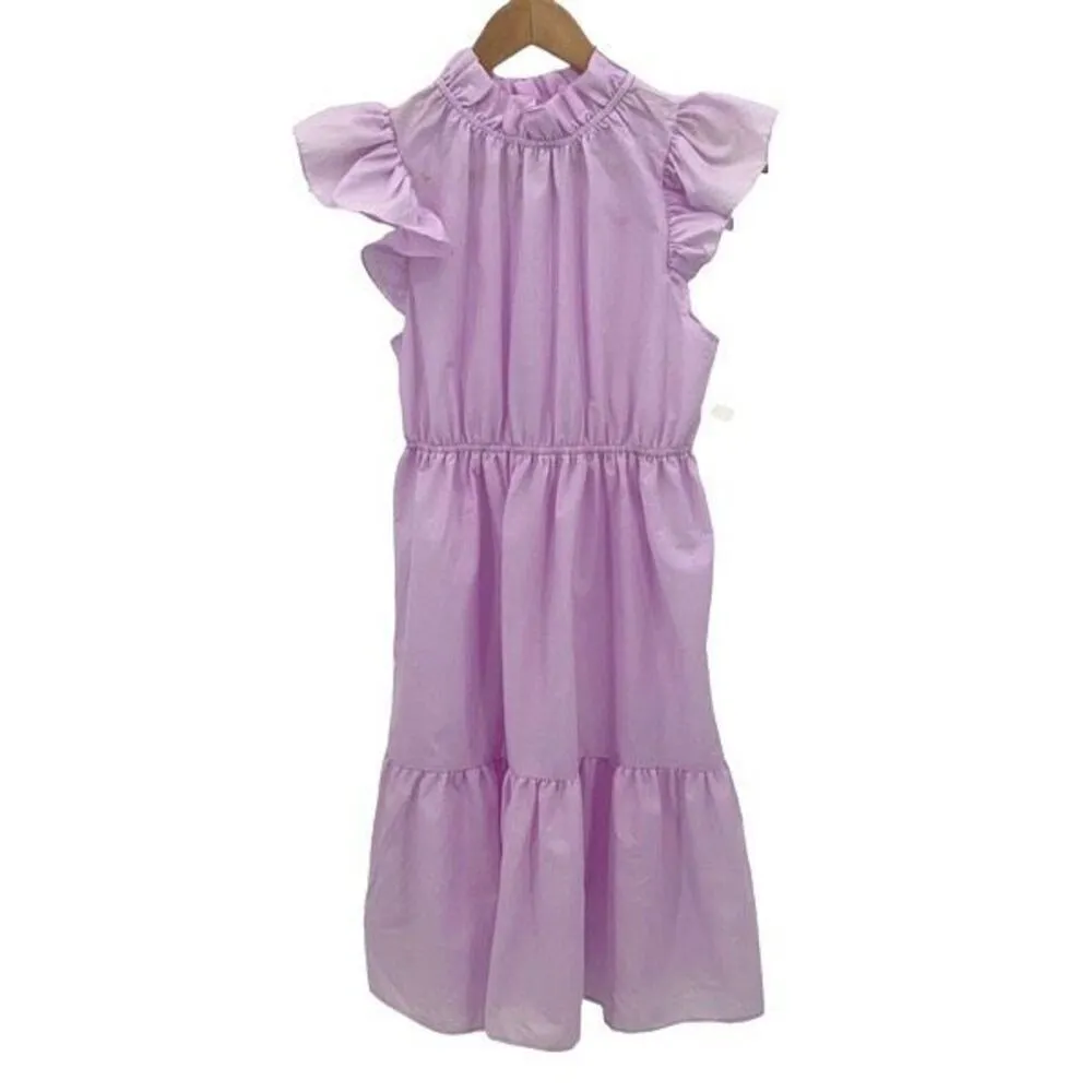 Love Ady Womens Flutter Sleeve High Neck Tiered‎ A Line Dress Purple Medium NWT - Image 2