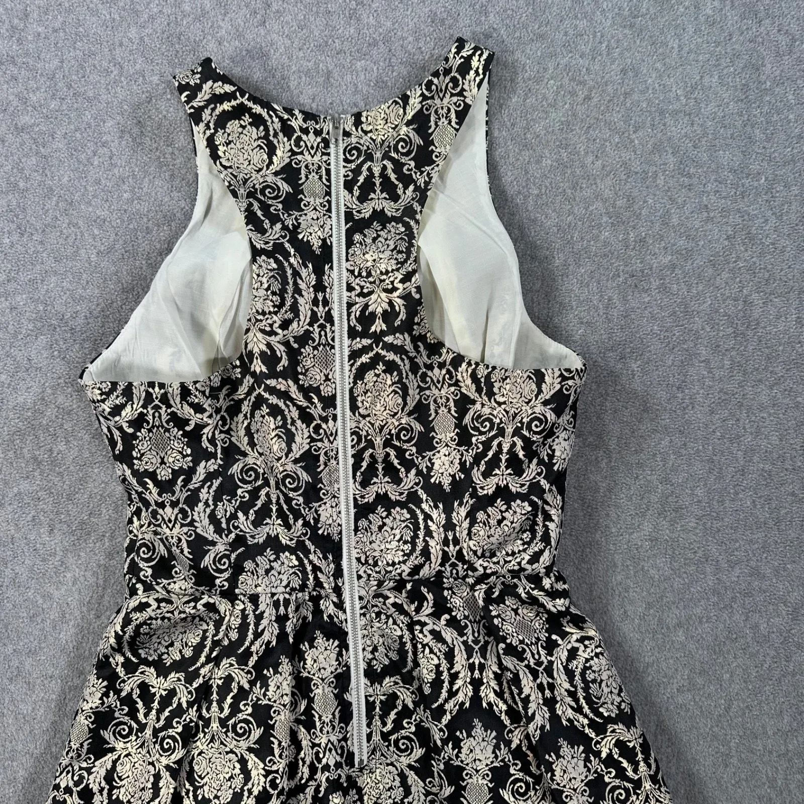 Gianni Bini Gold Metallic Racerback Sleeveless Dress Size XSmall Flare High Neck - Image 9