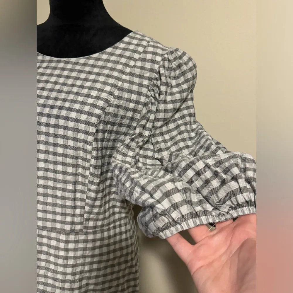 EUC Lulus Checks Appeal Black Gingham Seersucker Puff Sleeve Mini Dress size XL - Image 3