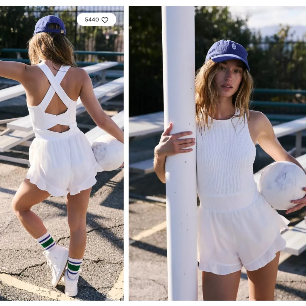 NWOT FP MOVEMENT X Free PEOPLE Breathless Smocked Shortsie Romper White Size XL - Image 2