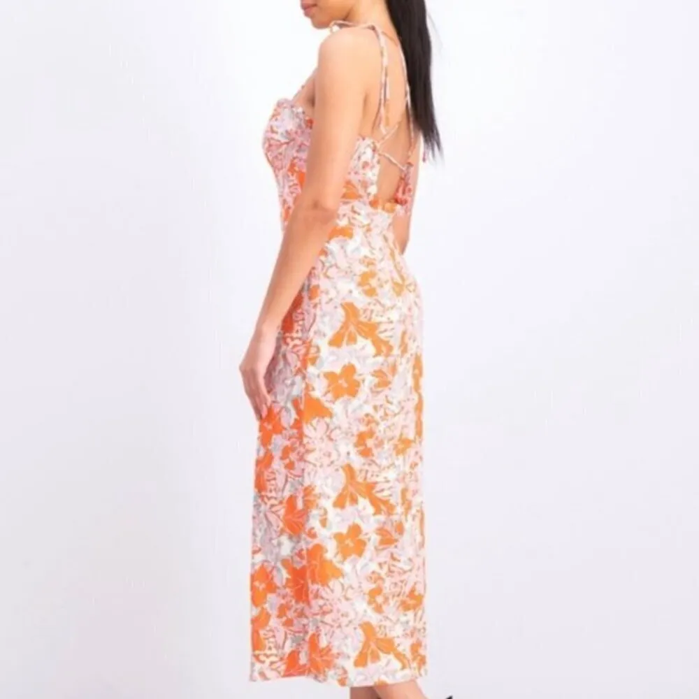 Dress 8 NWOT Beach Party Shoulder Midi Linen Orange Floral Summer - Image 6