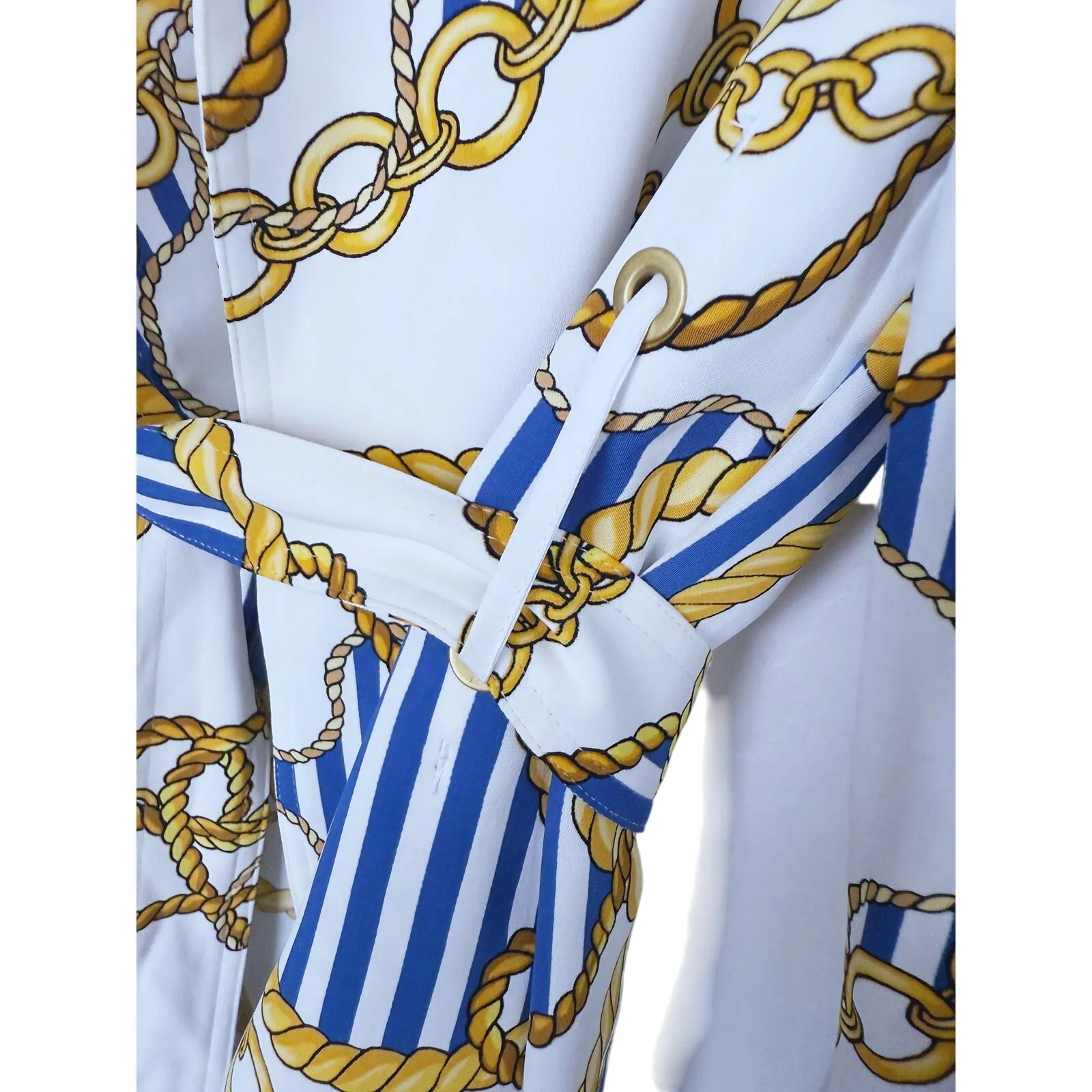 Babaton Nautical Old Money Kahlo Chain Belted Robe Cover Up Small Yacht Luxury - Image 9