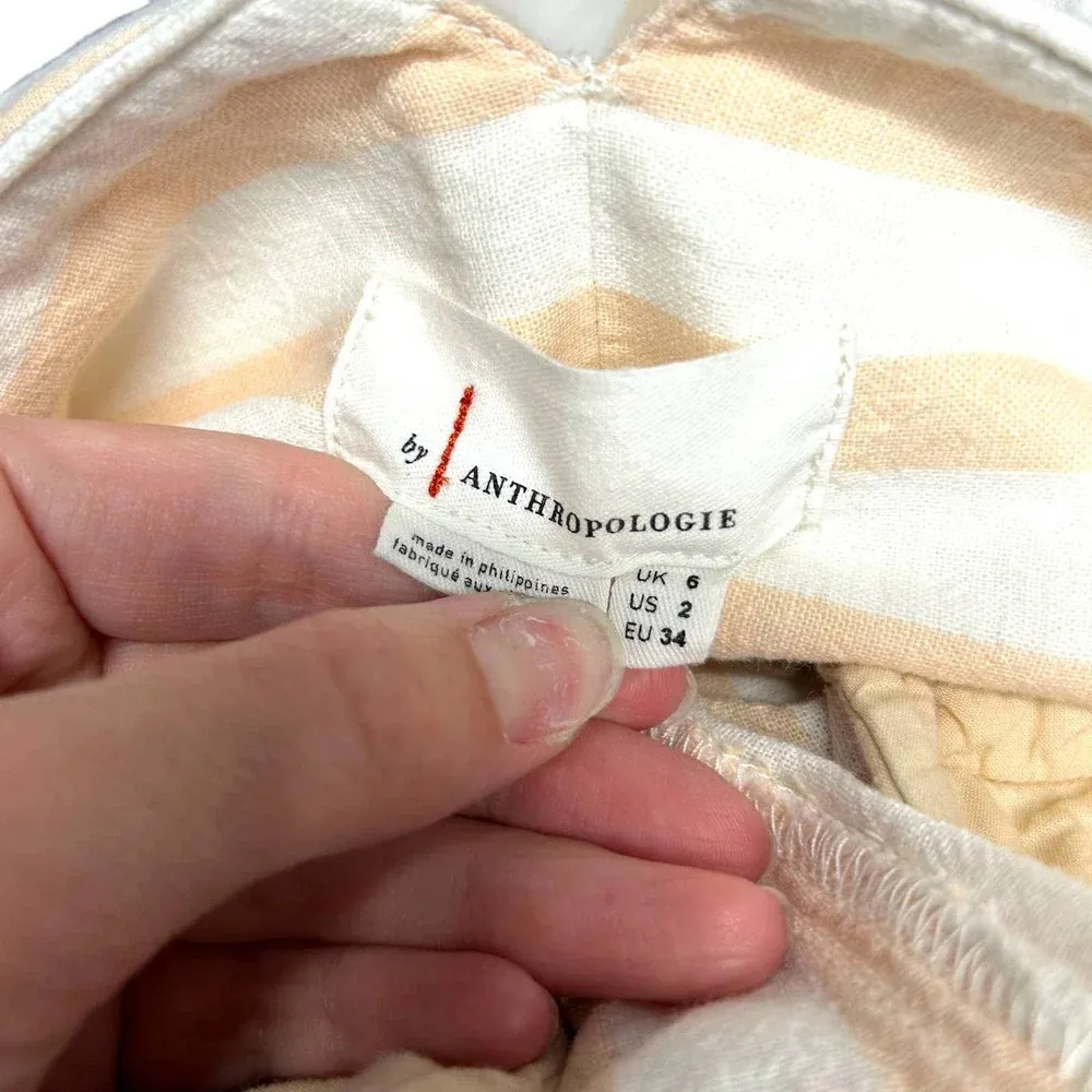 Anthropologie Oasis Pants Belted‎ High-Rise Striped Crop Linen Pink White Size 2 - Image 8