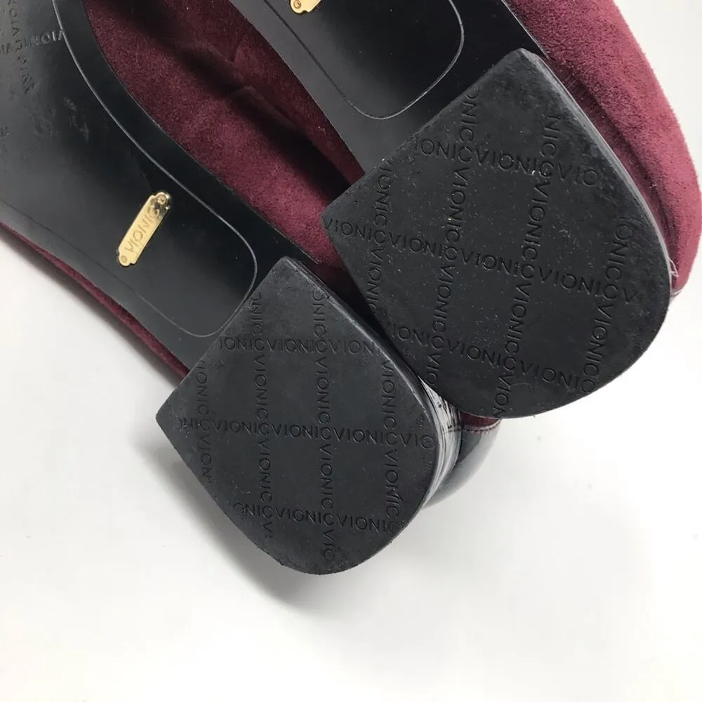 Vionic Daphne Suede Patent Block Heel Bow Low Pump Shoes Merlot Black Burgundy 8 - Image 10
