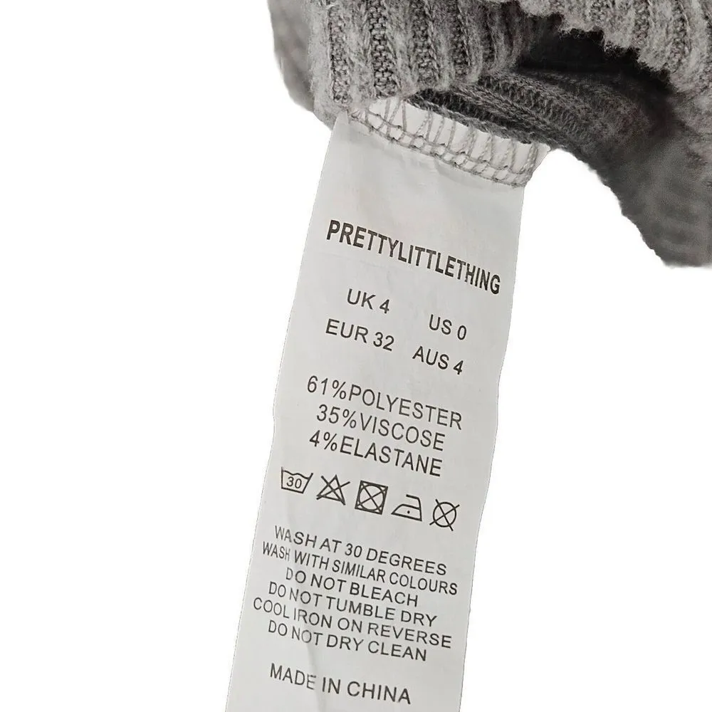 PrettyLittleThing Rib Knit Romper Womens Size 0/XS Long Sleeve Oversized Gray - Image 8