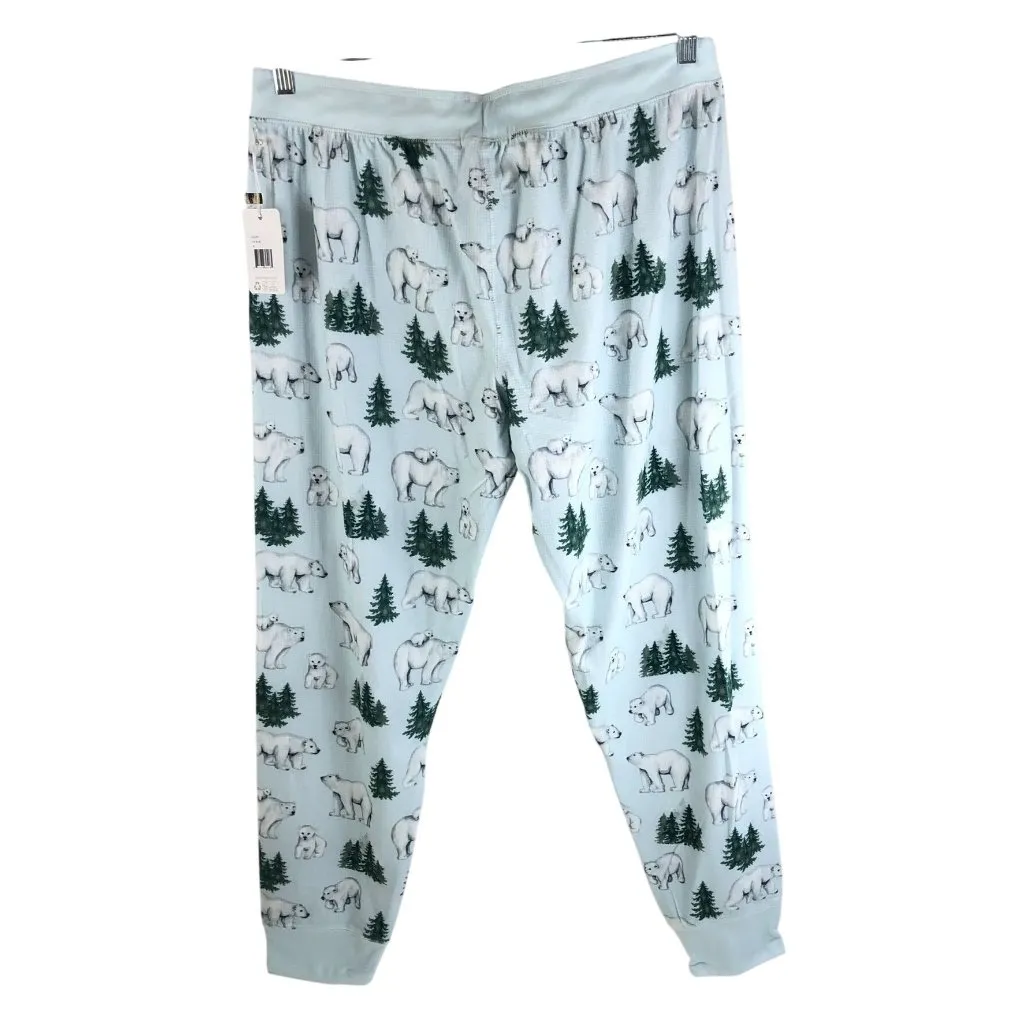 PJ Salvage Womens Ice Blue Polar Bear Stretch Jogger Lounge Pants Soft XL - Image 5