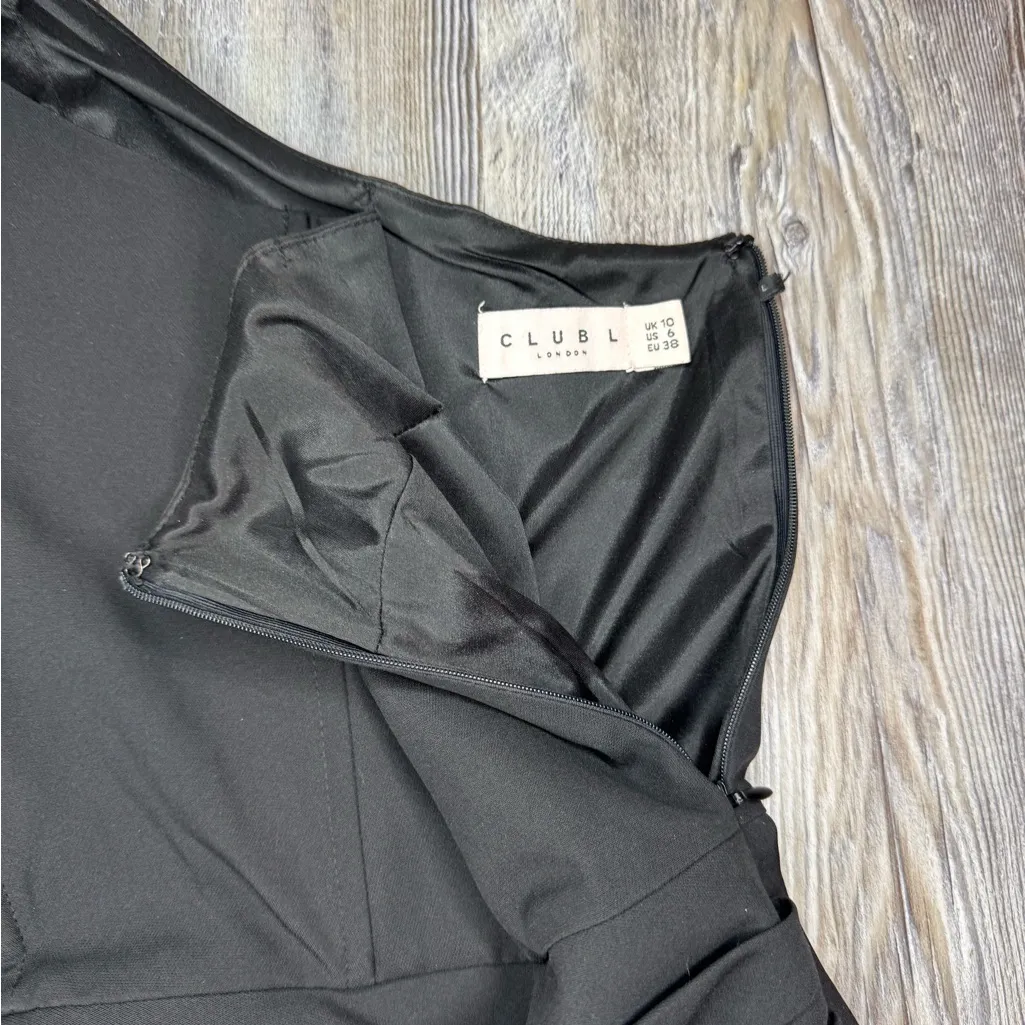 Club L London Womens Black Asymmetrical Party Mini Dress Feather Fringe Lining 6 - Image 6