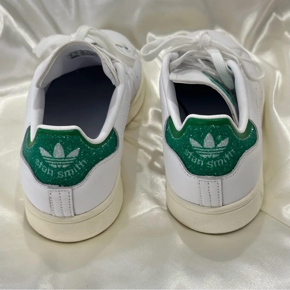 Adidas Stan Smith Swarovski Crystals Sneakers White Green Size 5 Sparkly Leather - Image 9