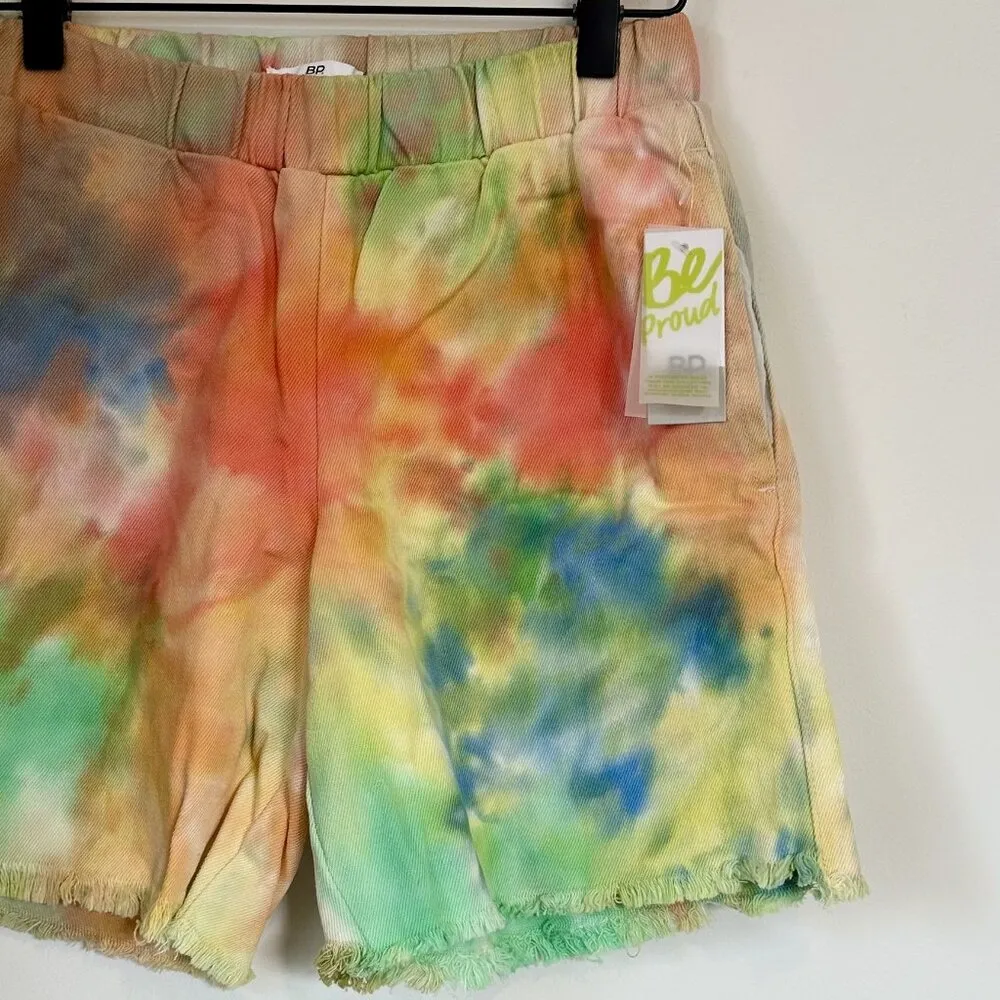 NWT bp Women's Elastic Waist Multicolor Tie Dye Cutoff Shorts - Size: XXS - Image 3