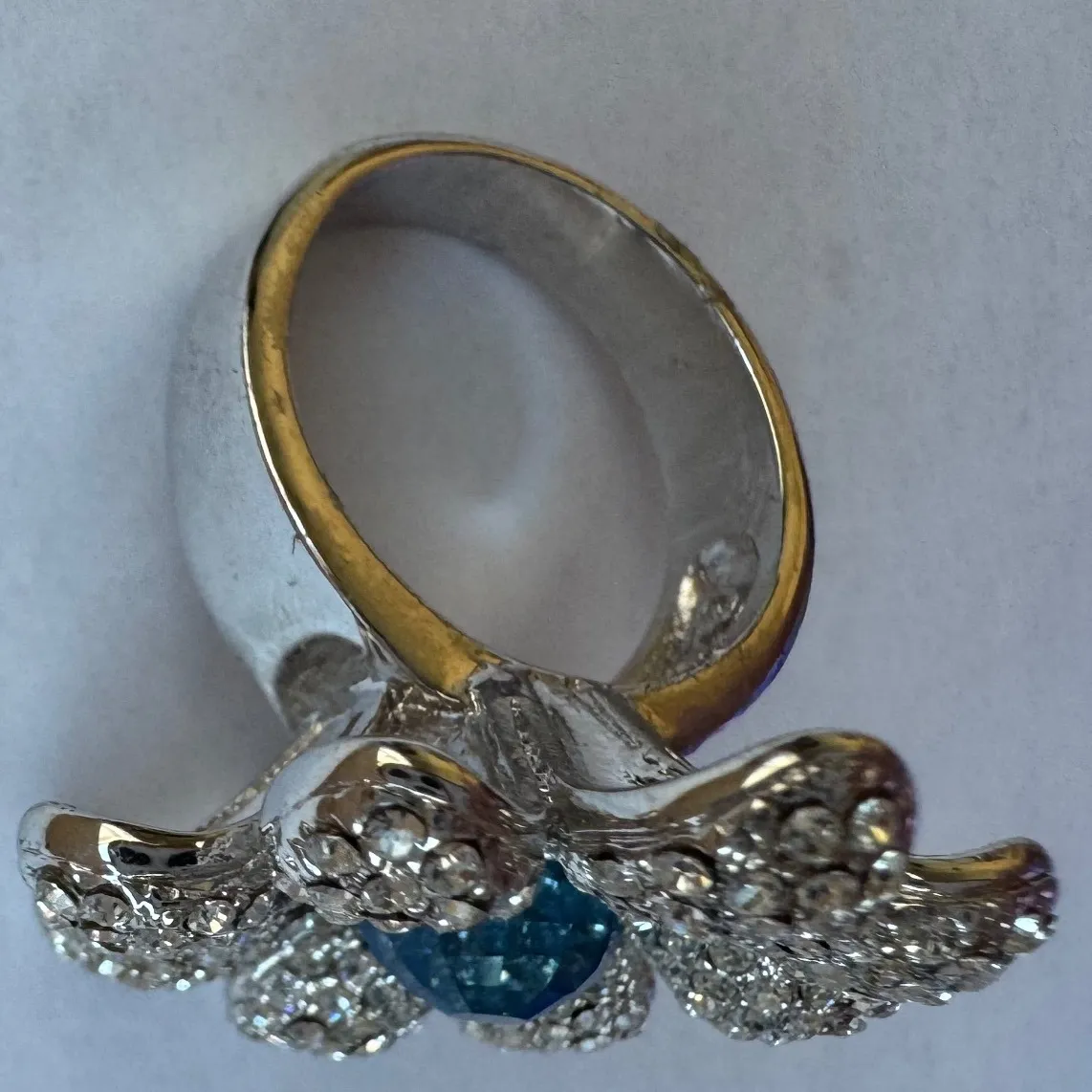 Vintage Nolan Miller Blue Stone Silver Tone Flower Petal Statement Ring Signed - Image 5
