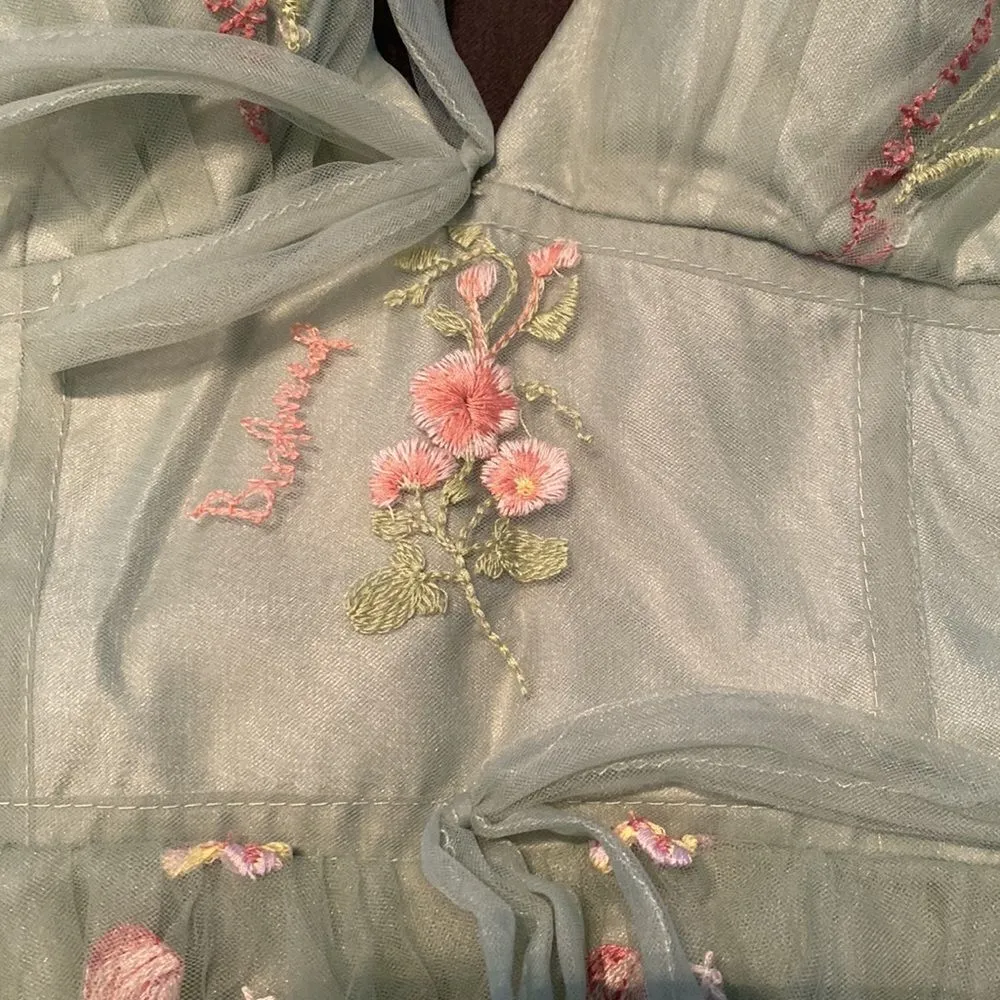 Women’s Green Dress Embroidered Flowers & Butterflies Corset Back Size 10 - Image 11