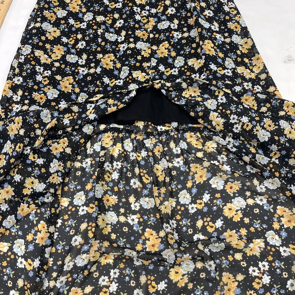 Lulus Y2K Babydoll Floral Chiffon Midi Dress Size Small Black Romantic Fairy - Image 9