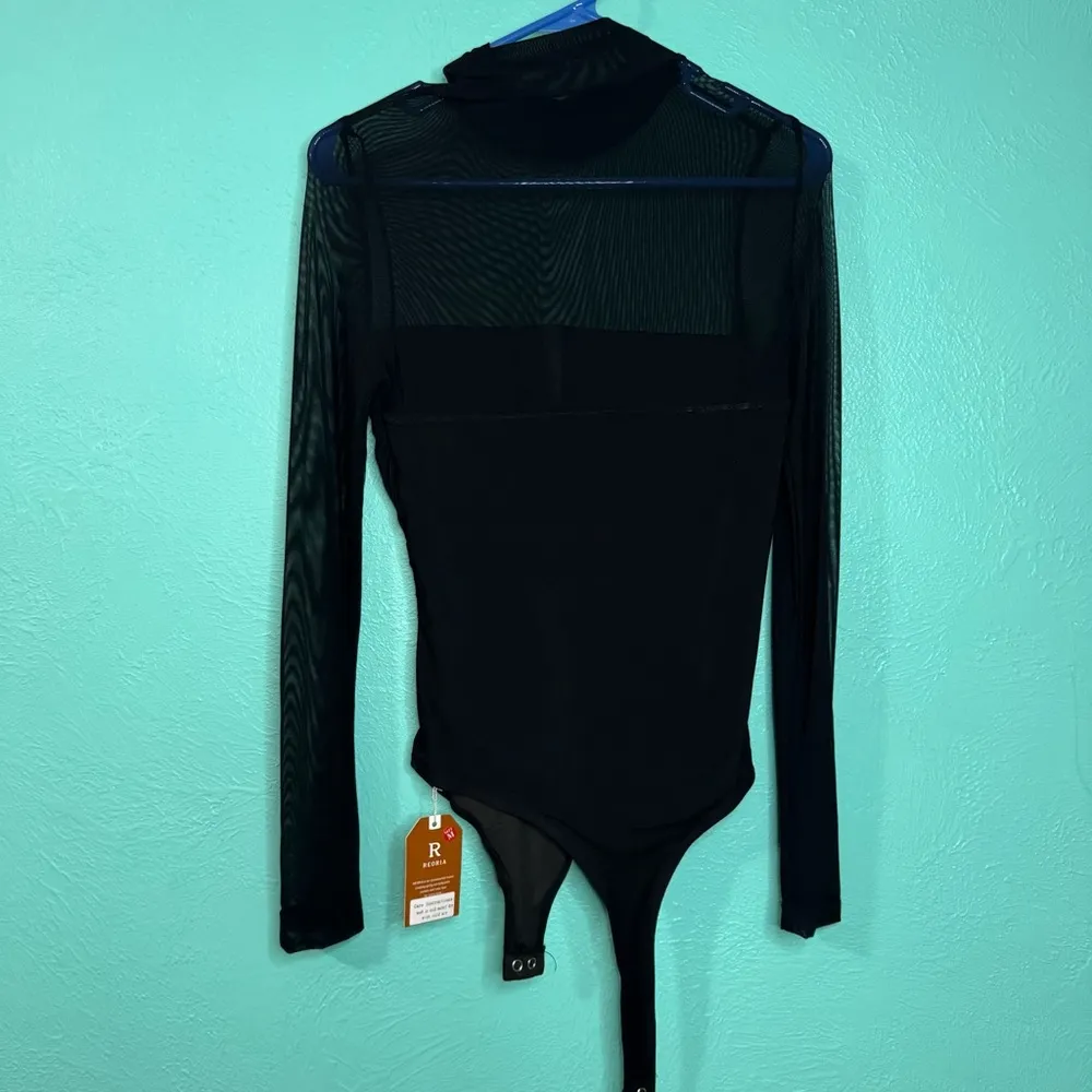 Reoria Black Mesh Mock Turtle Neck Bodysuit NWT Med going out date night - Image 4