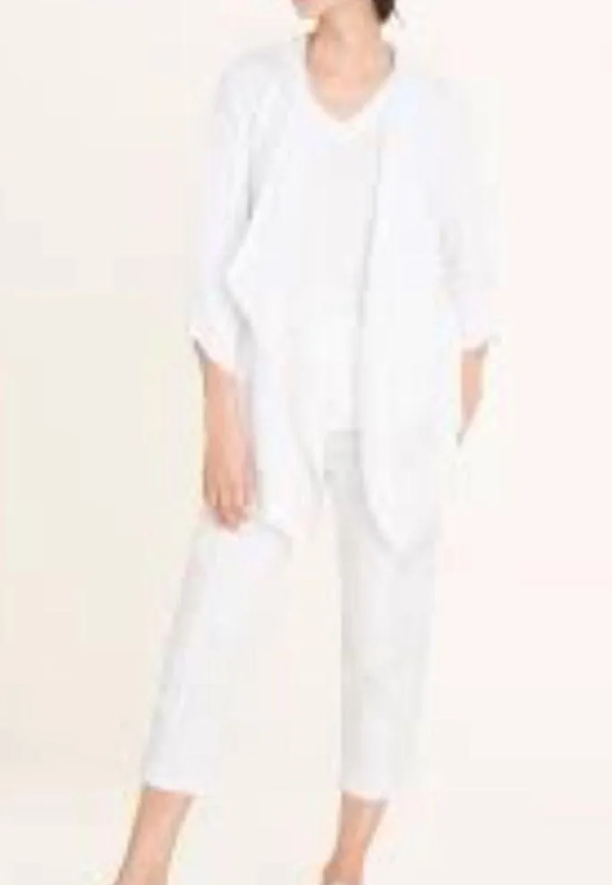 Chico’s White Satin Ruffle & Woven Knit Open Hoodie Cardigan Sweater 0 S - Image 5