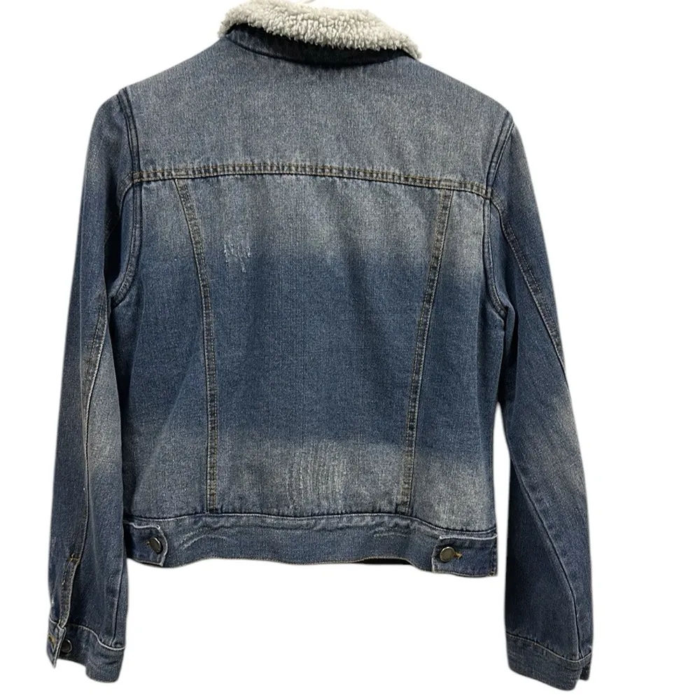 Ashley Vintage Charm Denim Sherpa Lined Distressed Blue Jean Jacket Womens M Size M - Image 6