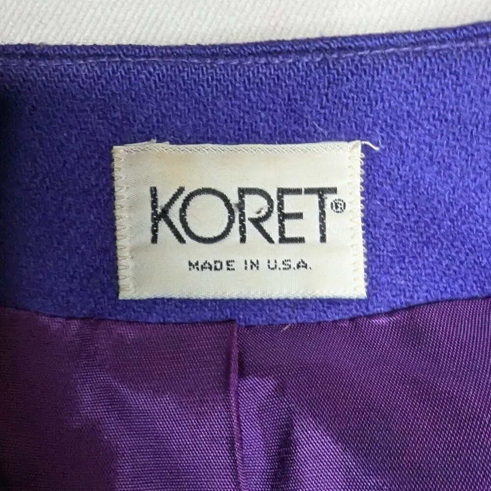 Vtg 1980s Koret Royal Purple 100% Wool Open Front Collarless Blazer Jacket 18W - Image 4