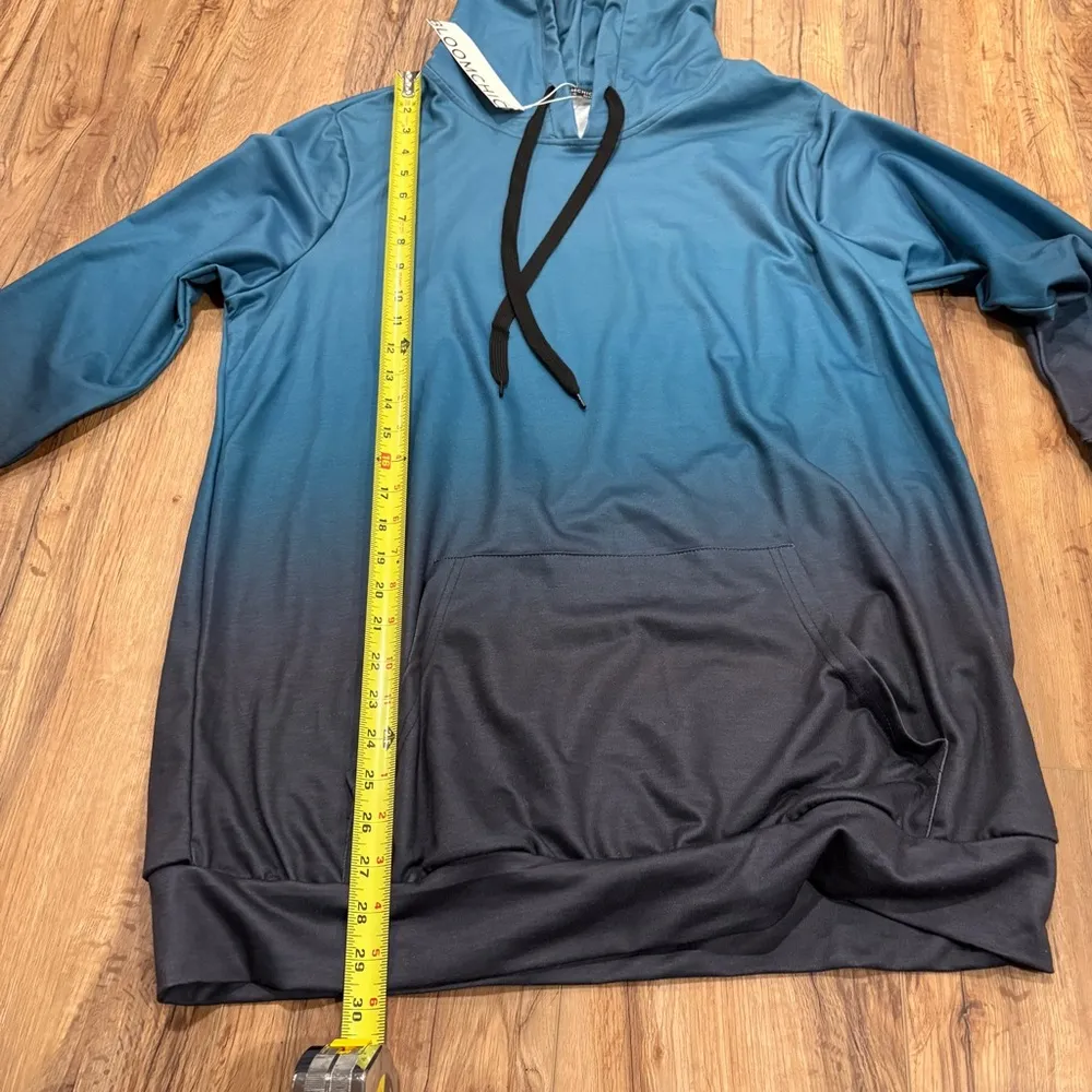 Bloomchic Women's Pocket Drawstring Hooded Sweatshirt Blue Black Ombré Size 10 - Image 6